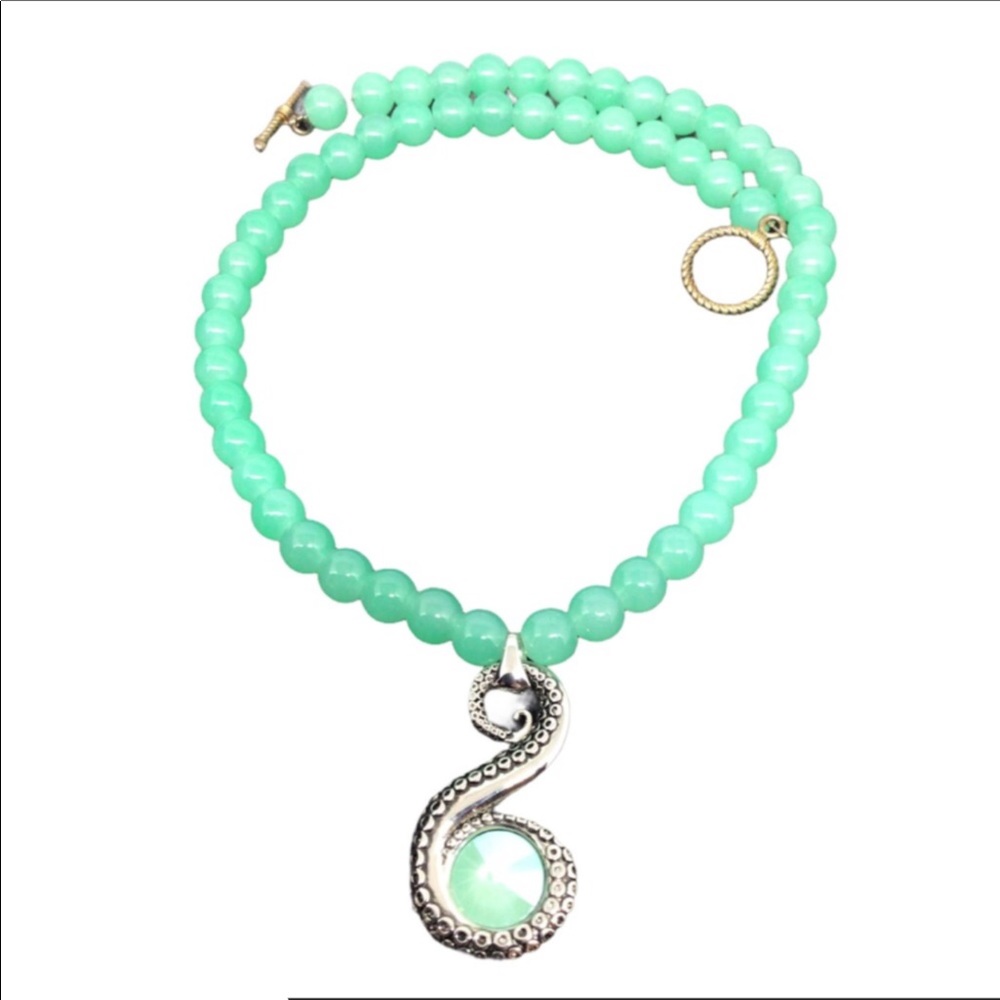 Octopus Steampunk Swarovski  Mint Glass Necklace